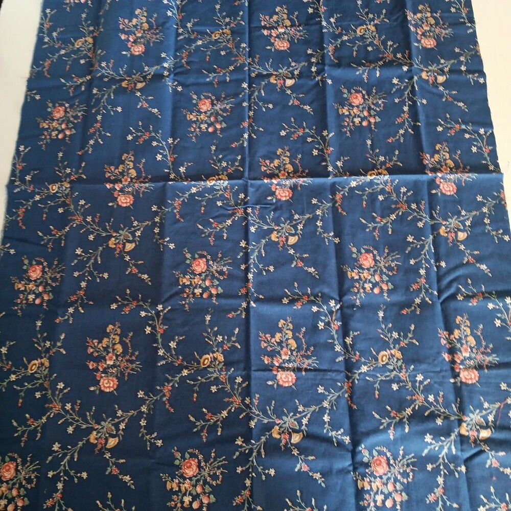 Vintage Waverly Fabric Navy Blue Flowers Floral 36"x50" Medium Weight Yard